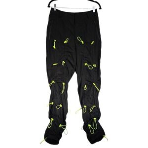 Jaded London Toggle Tech Trousers‎ Black & Neon Green Track Pants US 6